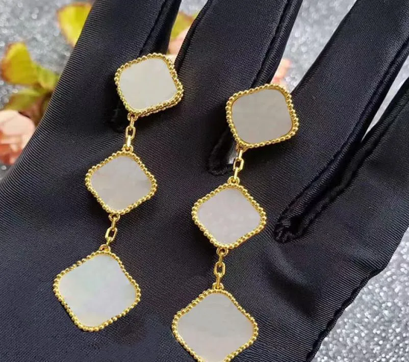 Three flowers 4Four Leaf Clover Charm Stud Earrings Back MotherofPearl Silver 18K Gold Plated Agate for WomenGirls Valentine2690867