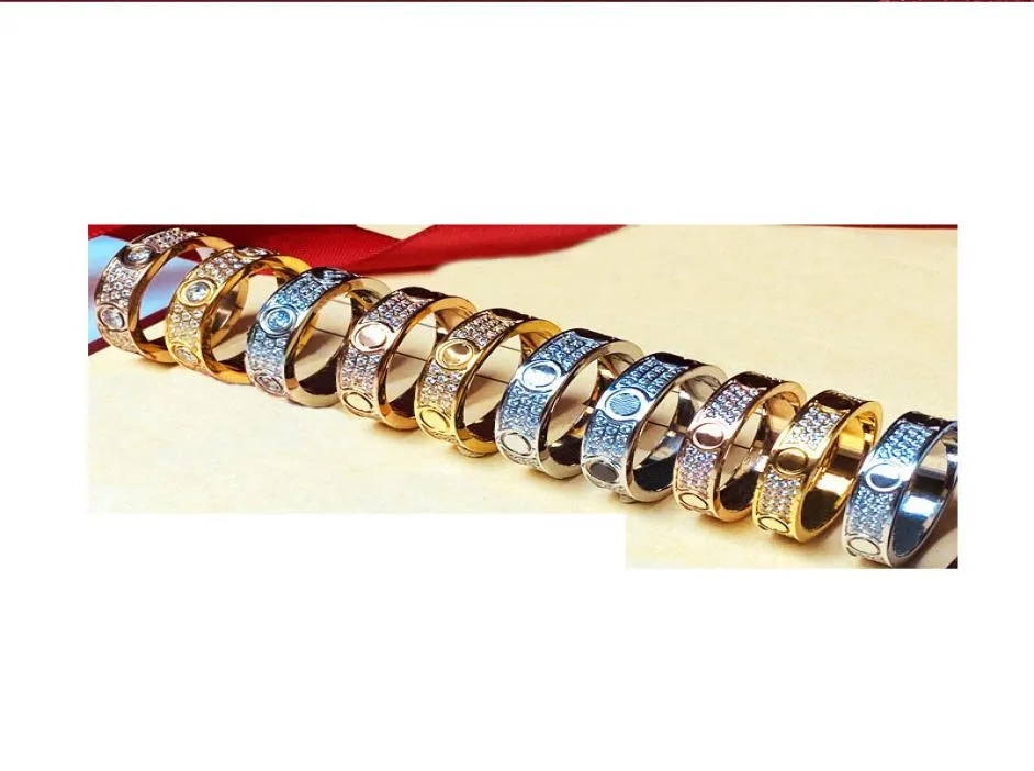 Smyckesvarumärkesringar Titanium Steel Wedding Bands Brilliant skapade Diamond Ring -förlovningsringar för kvinnor Män storlek från 5 4360033