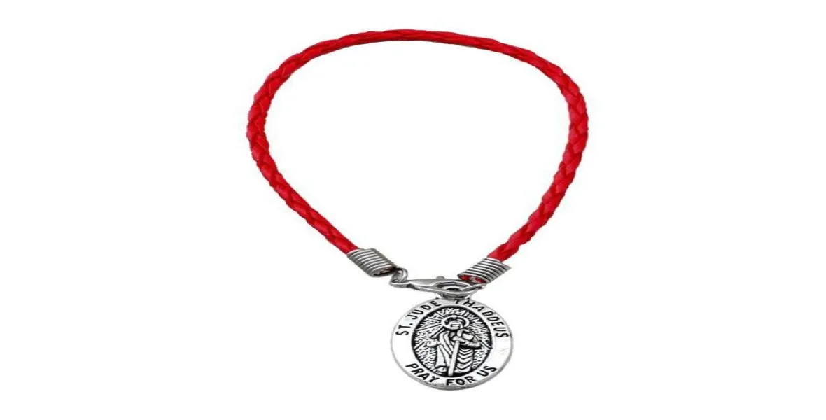 20st Red Leather Armband Antique Silver Zink Eloy Quot St Jude Thaddeus Quot Charms B657753925