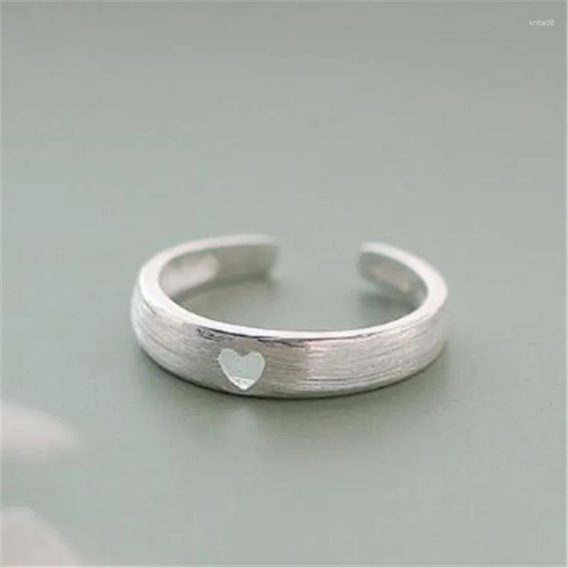 Cluster Ringen Eenvoudig Uitgehold Hartvormig Metaal Zilver Kleur Geborsteld Vrouwen Ring Verstelbare Open Zoete Girly Mode Esthetische Sieraden