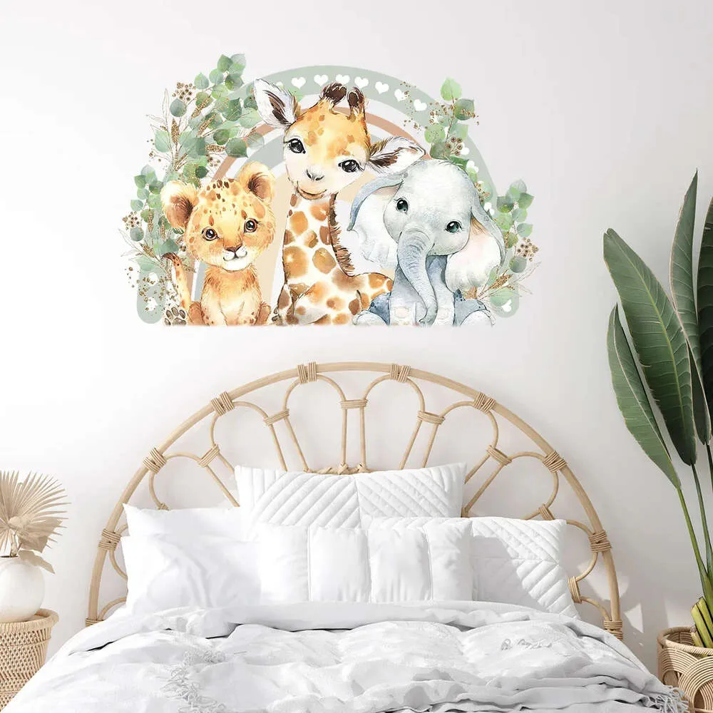 1pc Cartoon Smiling Face Lion Giraffe Elephant Wall Sticker Kids Room Bedroom Home Decoration Wall Decal