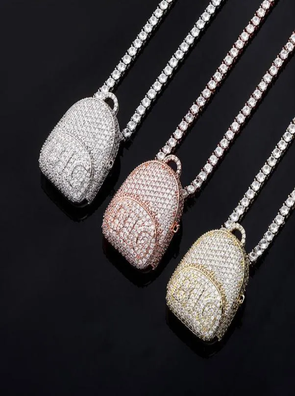 Design de moda exclusivo ouro prata cor gelada bling cz grande mochila pingente colar com corrente de corda de 24 polegadas para homens women2019165