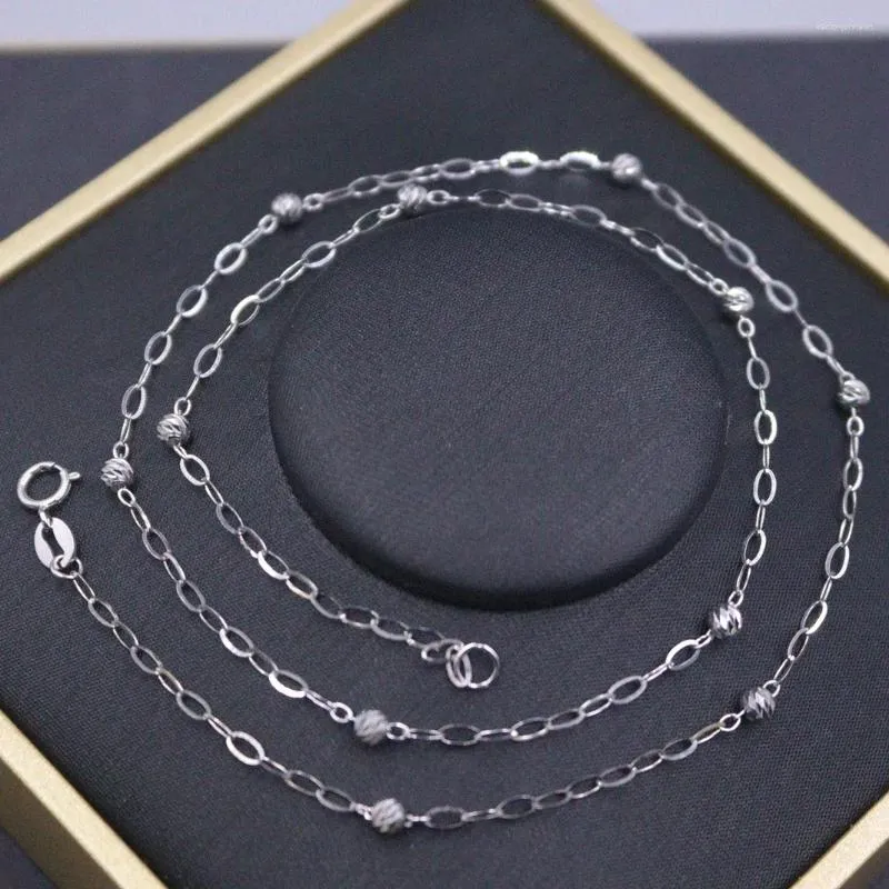 Chains Real 18K White Gold Chain For Women 3mm Carved Ball Cable Necklace Link 16.5inch Length/2.22g Stamp Au750 Support Test