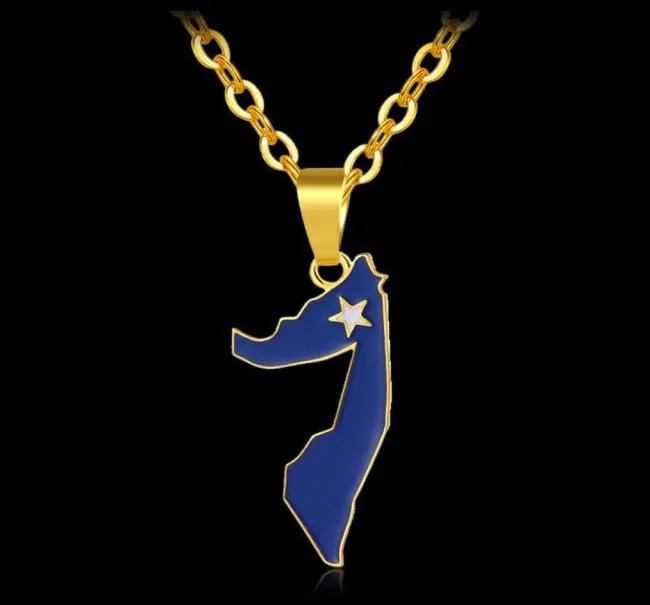 Hanger Kettingen Klassiek Afrika Goud Kleur Somalië Kaart Vlag Ketting Voor Vrouwen Mannen Sieraden Bijoux Femme9027817