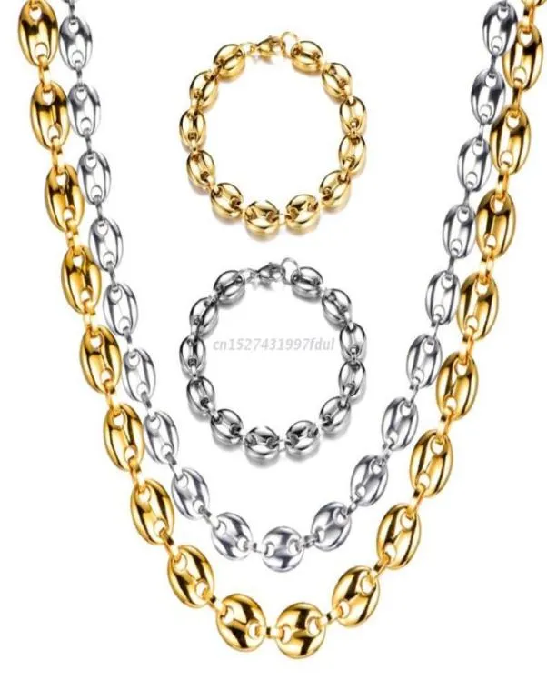 Correntes 11mm grãos de café pulseiras para homens mulheres hiphop declaração charme jóias de aço inoxidável colares1805944
