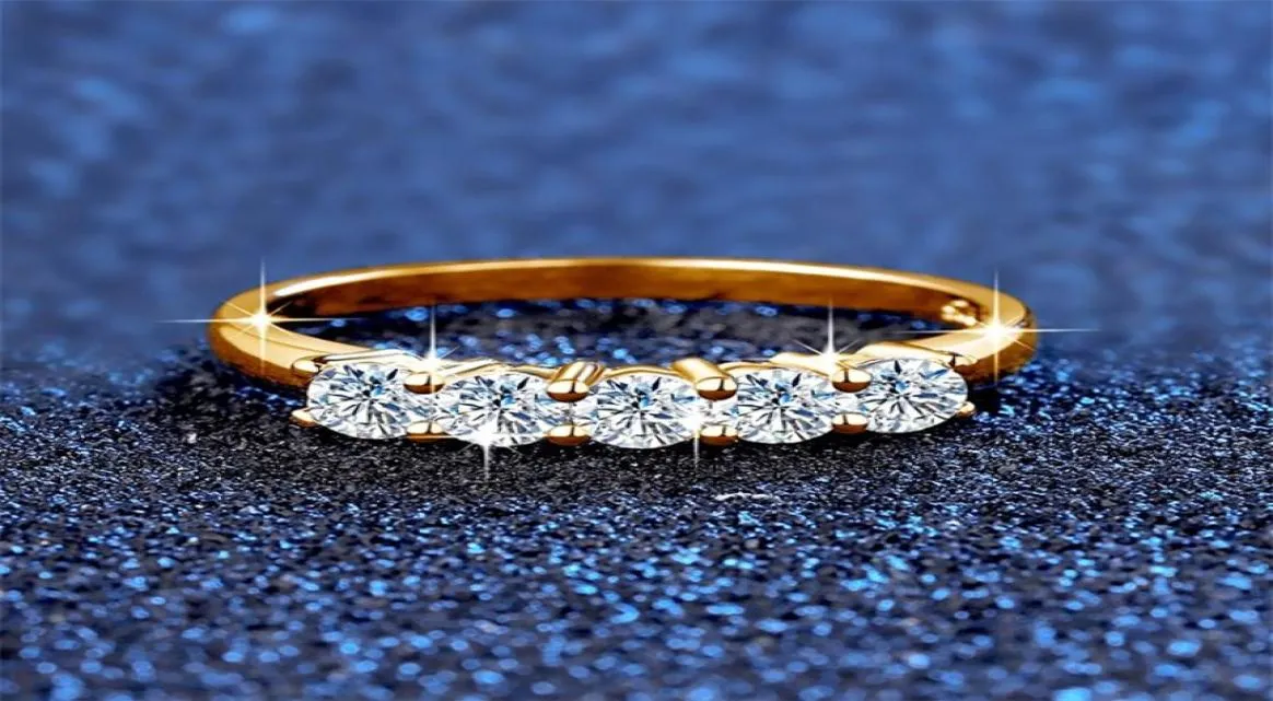 Szjinao ceried 5 pedra moissanite anel de diamante mulher prata 925 100% banhado a ouro jóias brilhantes para presente de noivado girl1234053
