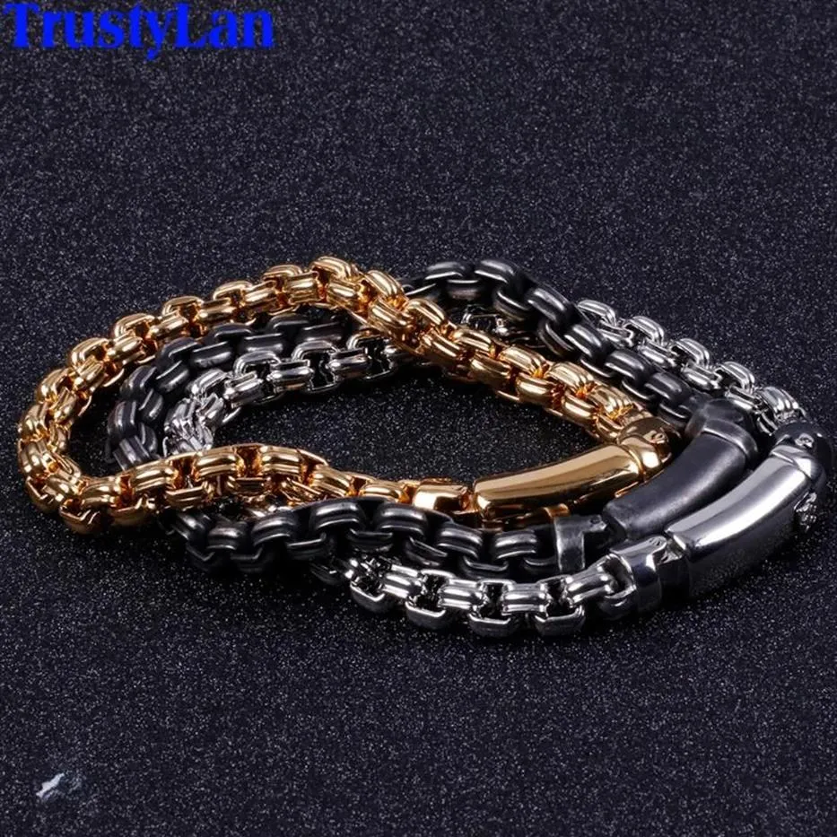 Herren Freundschaftsarmbänder 2022 Gold Schwarz Edelstahl Für Männer Freunde Armband Klassischer SchmuckLink Chain LinkLink Link309W