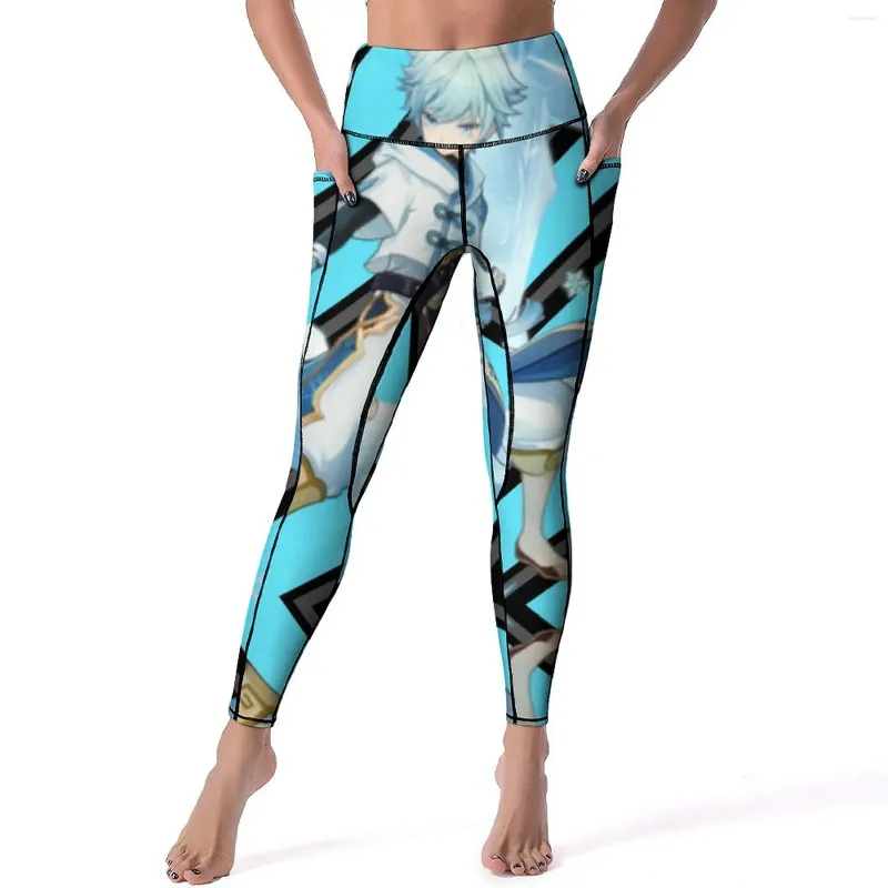 Pantalon actif Genshin Manga Leggings Chongyun Wish Print taille haute Yoga esthétique Stretch Legging dame Fitness collants de sport