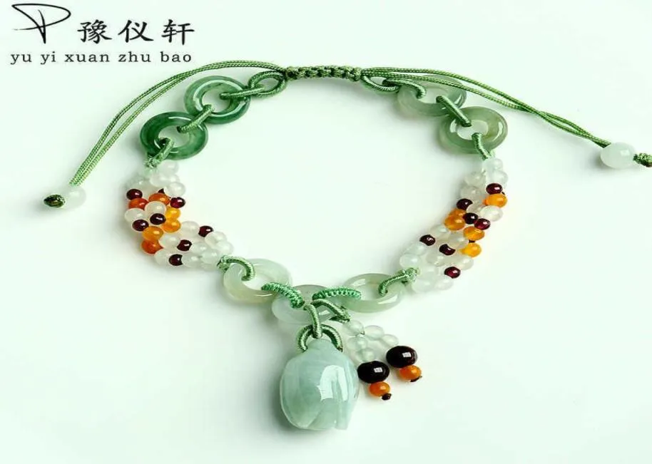 Yu Yixuan Natural Jade Roses flätade armband äkta A varor Emerald infällbar armband Kvinnliga enkla smycken CX2006234011055