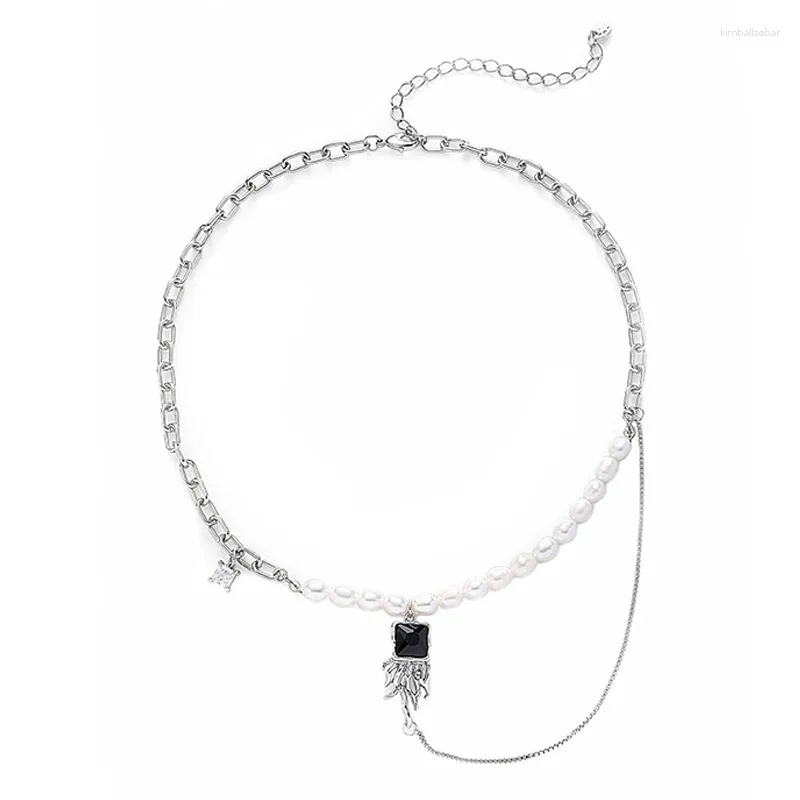 Hangende kettingen Eetit luxe zwart glas zirkoon natuurlijke zoetwaterparels kralen ketting ketting hoogwaardige mode zinklegering sieraden