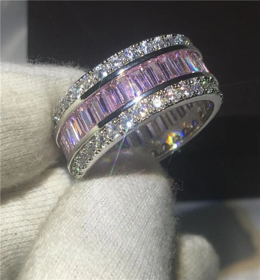 Ręcznie robione miłośnicy Pierścień Pełna księżniczka Cut 5a Różowy Kamień Kamień biały złoto Pierścień w stylu zaręczynowym dla kobiet mężczyzn Bijoux9170330