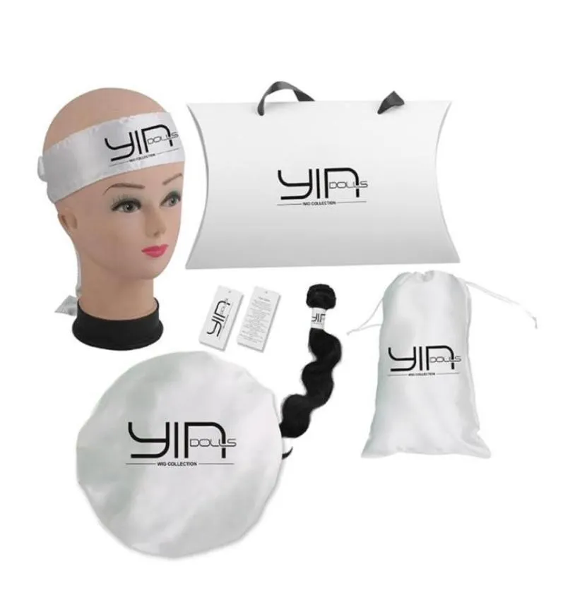 Extensions de cheveux humains vierges personnalisés paquets emballage en soie bandeau emballage de cheveux autocollants en papier étiquette volante sac en satin bonnet312279516