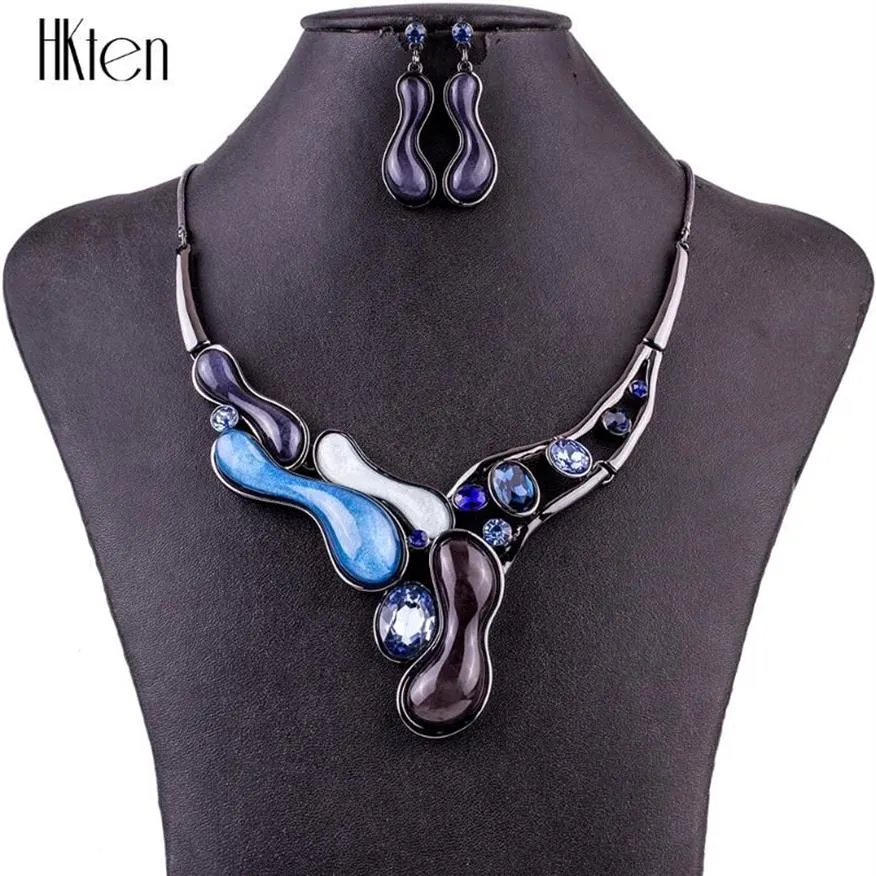 Mode smycken sätter högkvalitativt halsband för kvinnor smycken mångfärgad kristallharts unik designparty gåva254n