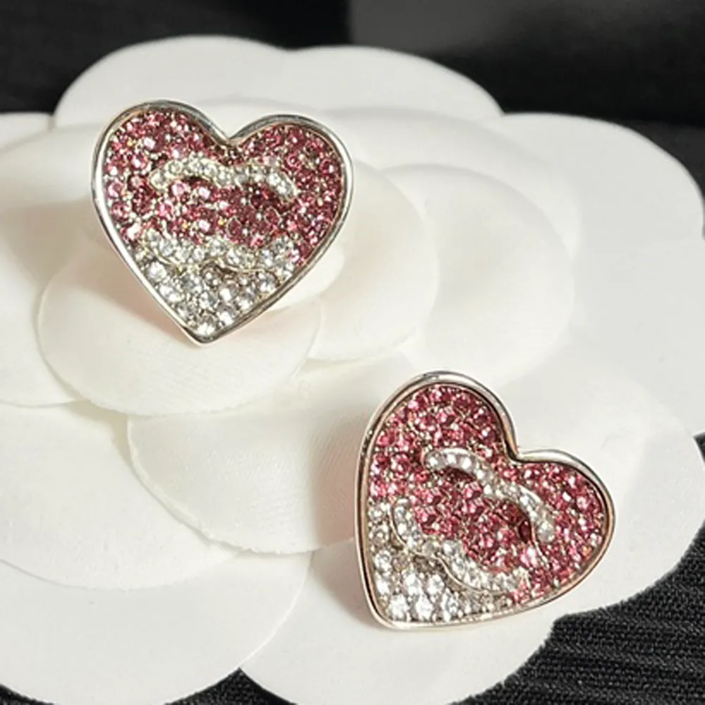 Luxe Designer Oor Stud Vrouwen Oorbellen Verzilverd Roestvrij Staal Hoge Kwaliteit Kristal Hart Oorbel Bruiloft Sieraden Kerstcadeau