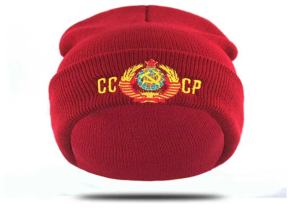 Casual broderi CCCP USSR HAT Bomull Flexibla varma mössa hattar för höstvinter Ryssland stickade hiphop mössor cap unisex y21115539535