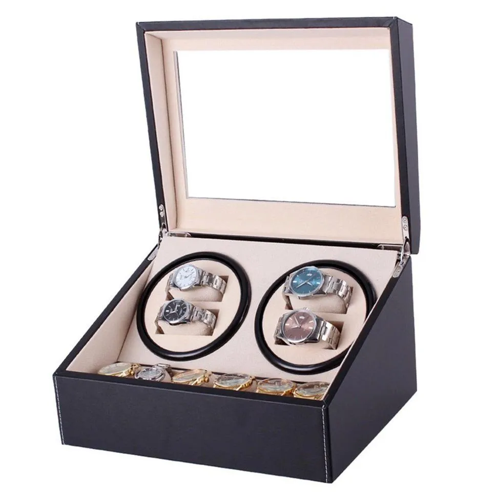 Mechanical Watch Winders Black PU Leather automatic Storage Box Collection Watch Display Jewelry US plug Winder Box308x