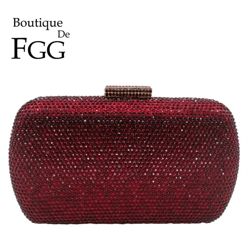 Boutique De FGG Weinrot Damen Kristall Abendtaschen Hochzeit Metallkupplungen Party Cocktail Geldbörse und Handtasche 220321284s