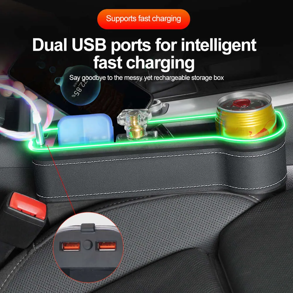 Auto Electronics Colorful LED USB Charging Car Seat Crevice Storage Box  Seat Slit Pocket Catcher Organizer Dual USB Fast Charger Cup Phone Holder  From 8,38 €