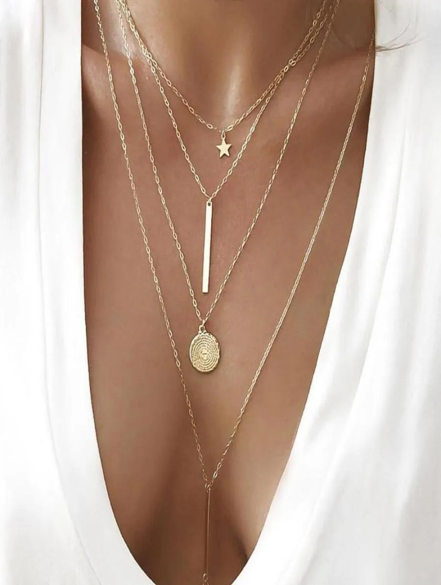 Bohemian Multi Layered Necklace for Women Vintage Charm Star Moon Gold Pendant 2021 Geometric Collier Collares Halsband8311858