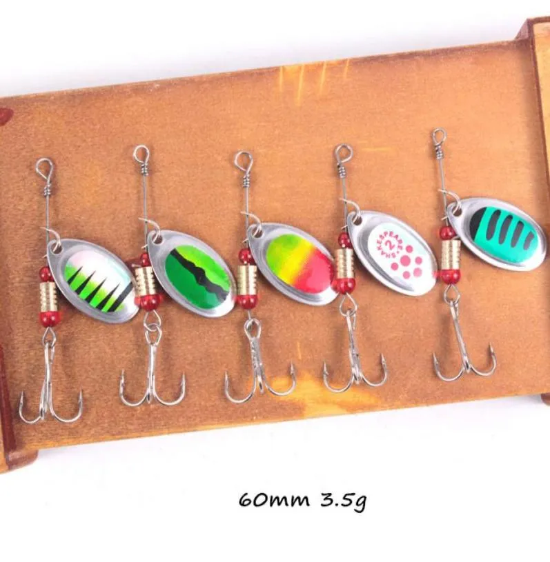 60mm 35g Spinner Hook Metal Baits Lures 6 Treble Hooks 10 Colors Mixed Fishing Gear 10 Pieces lot WMB29807145