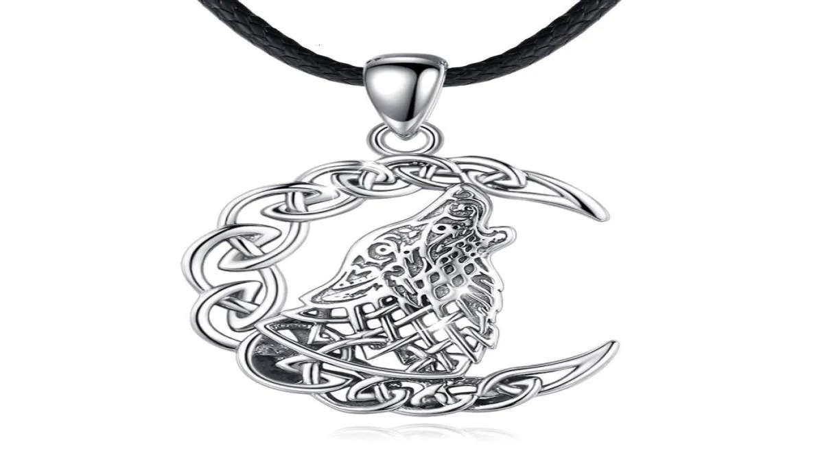 Merryshine 925 Sterling Silber Herren keltischer Wikingerschmuck Mond Wolf Halskette Anhänger3163615
