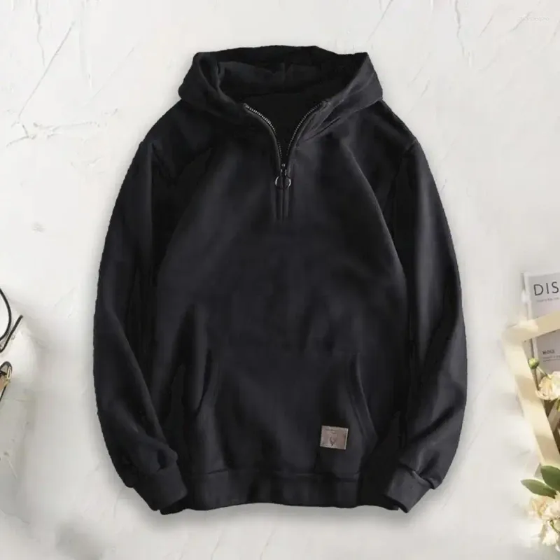 Erkek Hoodies Düz Renkli Kapşonlu Sweatshirt Erkekler Hoodie Street Giyim, Fermuar Dekoru ile Kalınlaştırılmış Sonbahar Kış Gevşek