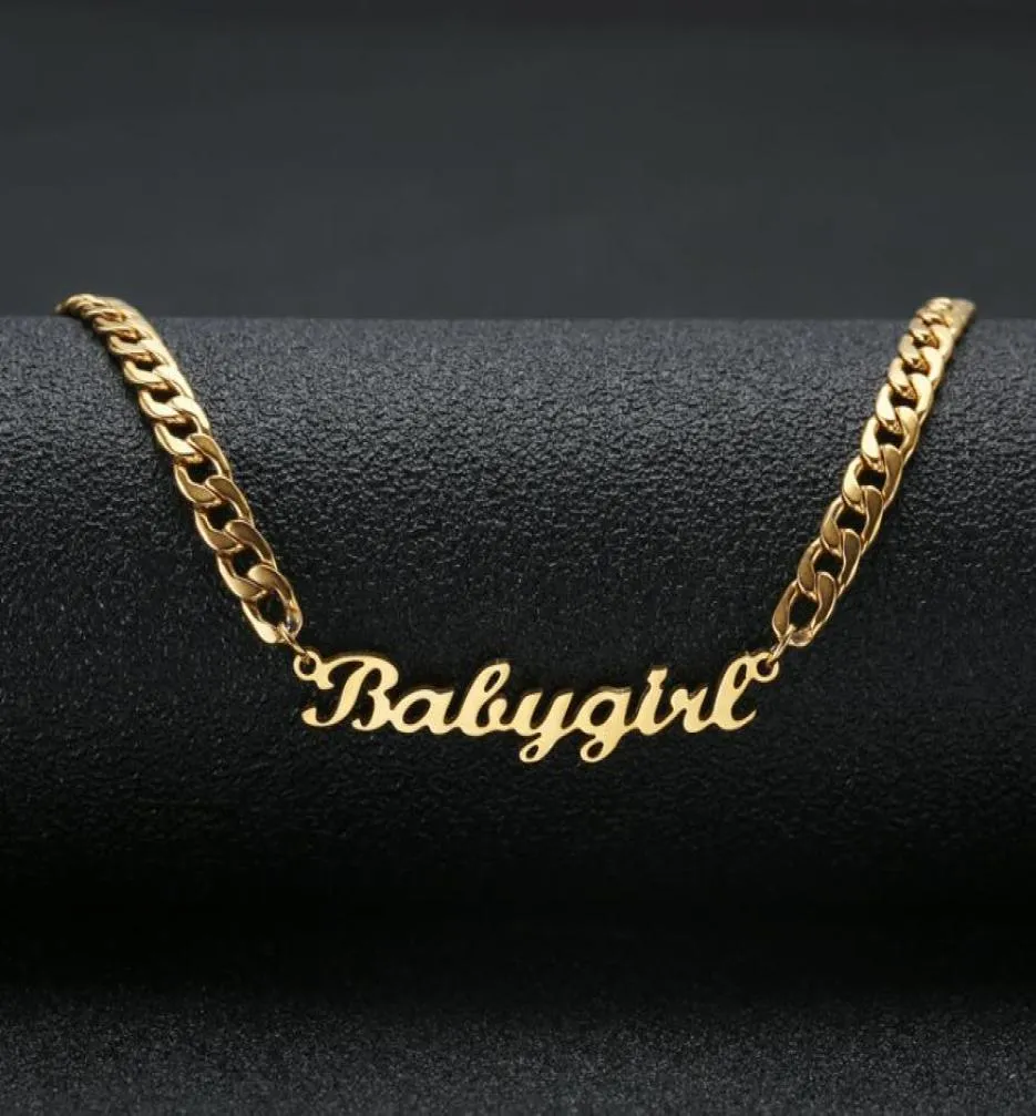 Joli cadeau couleur or "Babygirl" nom collier en acier inoxydable plaque signalétique tour de cou écriture Signature collier pour fille 8358627