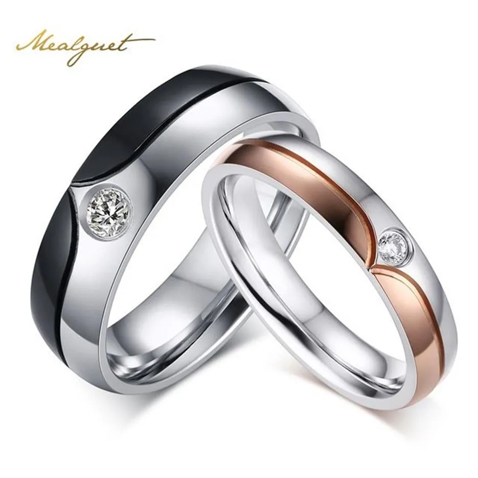 Meaeguet bagues de couple de mariage romantique pour hommes femmes en acier inoxydable CZ pierre bague de fiançailles anniversaire amoureux 1 pièce CR-252z