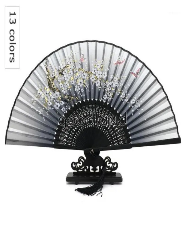 Hela 50pcslot fällbara handfläktstyg Floral Bambu Pocket Fan Mariage Wedding Box Decor13697257