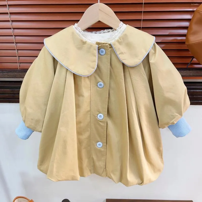 Jacken Herbst Koreanische Mädchen Baby Einfarbig Windjacke Mantel Kinder Kleidung Flut Drehen Unten Kragen Einfache