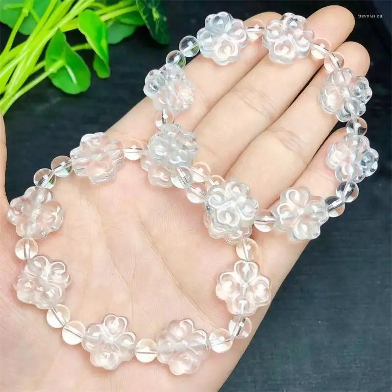 Bangle Natural Clear Quartz Lucky Clover Bracelet Healing Fashion Reiki Crystal Man Woman Fengshui Jewelry Birthday Gift 1pcs 15MM