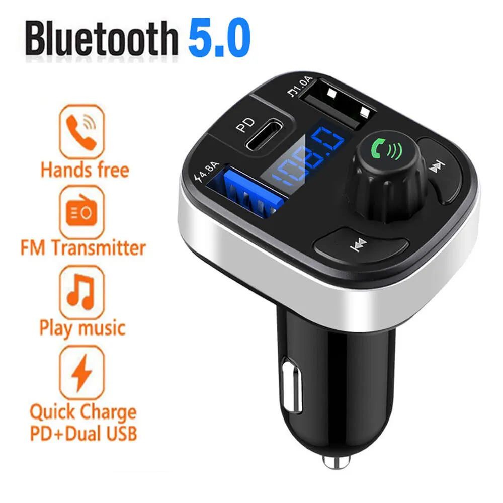 2021 Car Bluetooth 5.0 Fm Transmitter Pd 18w Type-c Dual Usb 4.2