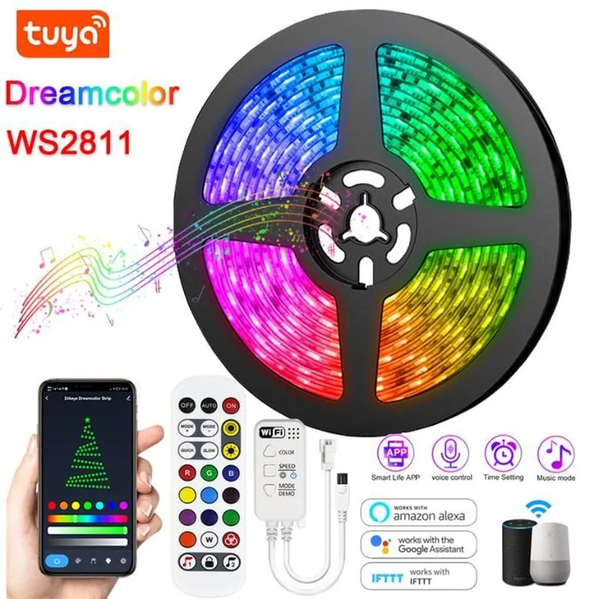 Tiras WS2811 RGB LED Strip RGBIC Festoon Fita Luz 12V Lâmpada DreamColor Infravermelho Bluetooth Wifi Controle com Alexa para Decor293C