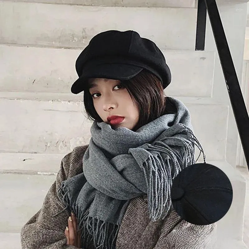 Berets Woolen Beret Damen Herbst und Winter schwarze Schirmmütze trendige Retro-Maler koreanische Version britische achteckige
