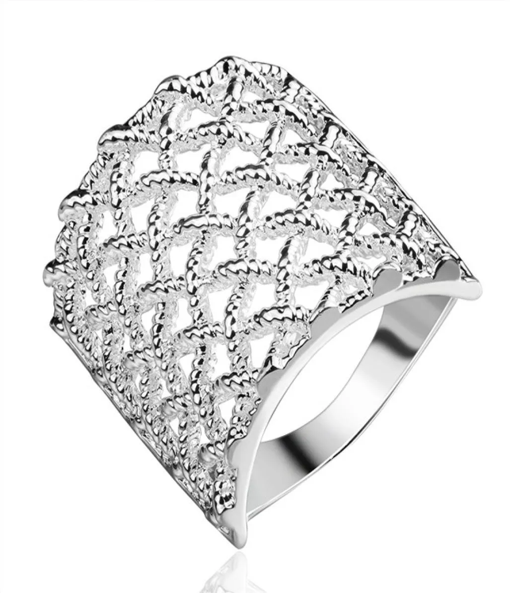 Helt ny pläterad Sterling Silver Mesh Ladies Ring DJSR543 US Size 8 Fashion Design Unisex 925 Silver Plate Band Rings smycken3599613