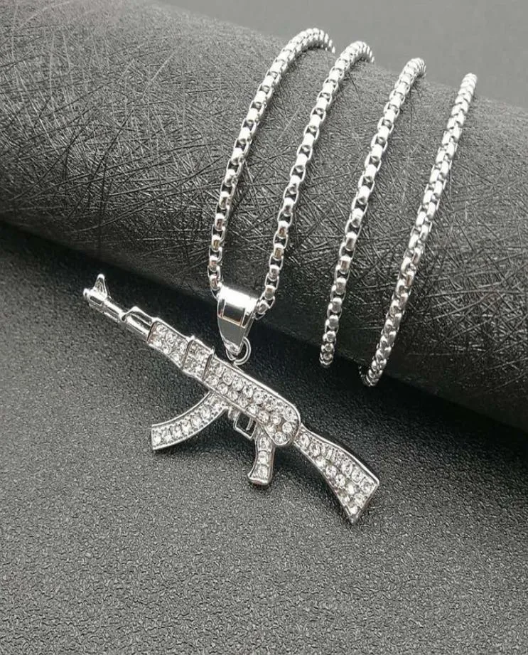 Collana con ciondolo Ak47 con diamanti placcati oro in acciaio al titanio e gioielli Hip Hop 6CC35898770