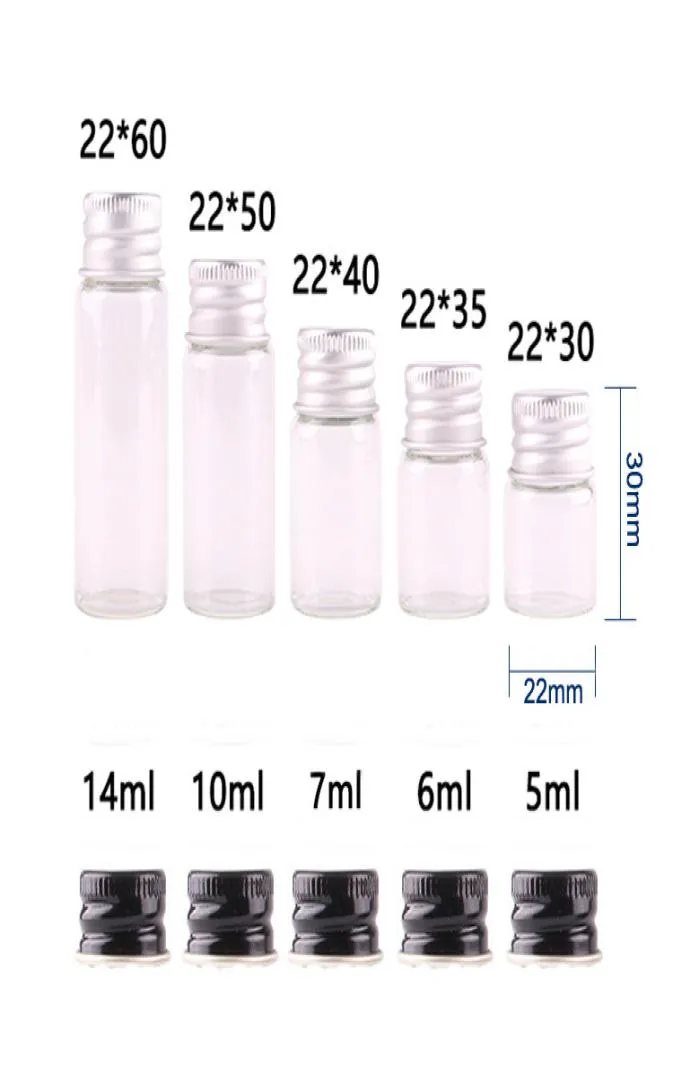 50 st 5 ml 6 ml 7 ml 10 ml 14 ml klar glasflaska med aluminiumkapsel 13 oz små glas små injektionsflaskor för eterisk oljeanvändning8097897