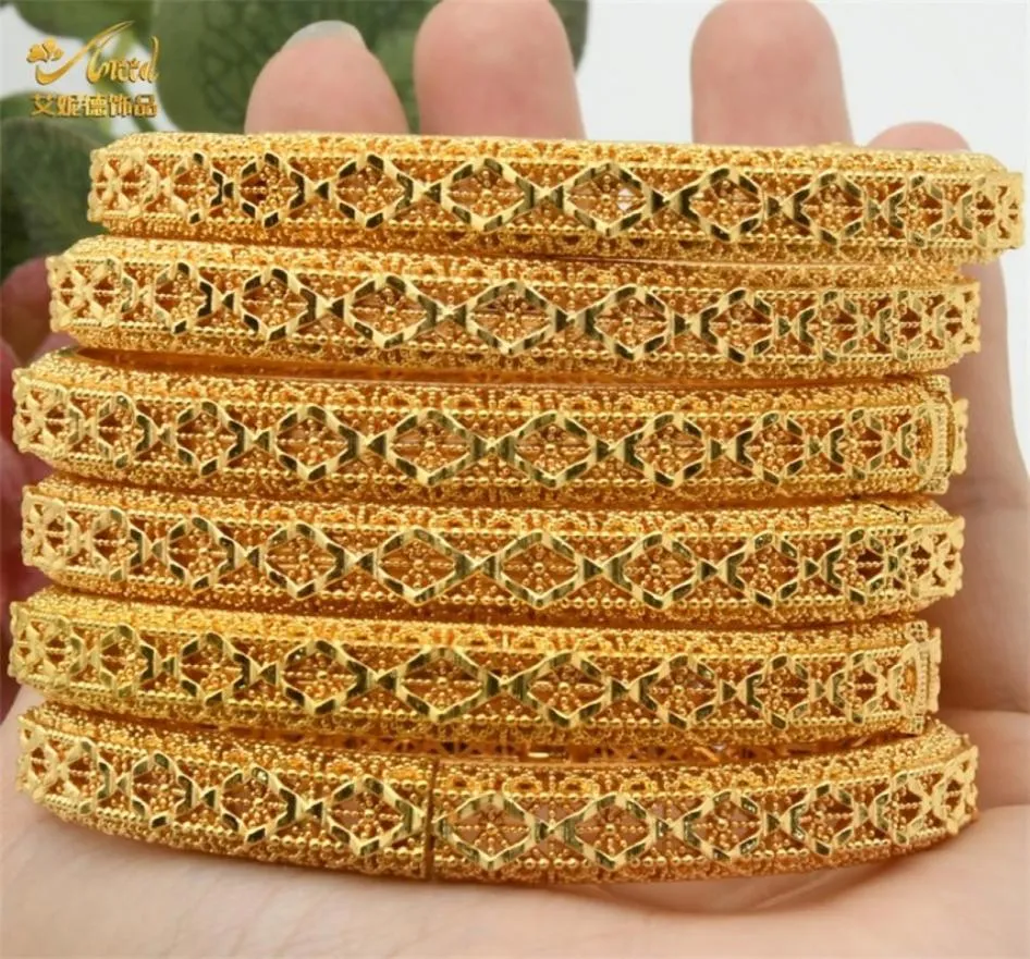 ANIID 4Pcs Set 24K Dubai Gold Plated Bangle Bracelet For Women Ethiopian Arabic African Indian Wedding Bride Jewelry Gift 2202229285193