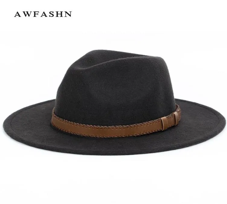 Super szerokie brzegi fedora wełna wieprzowina płaska czapka topowa dla kobiet039s men039s poczuł szeroką grzbiet vintage hat fedoras hazard