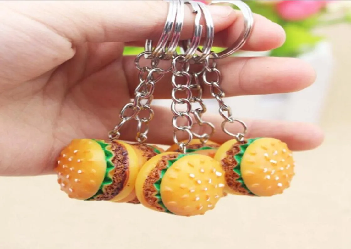 30pcslot simulation hamburger chaîne clés de la chaîne de clés créative sac charme accessoires accessoires à la main de la voiture de nourriture faite à la main