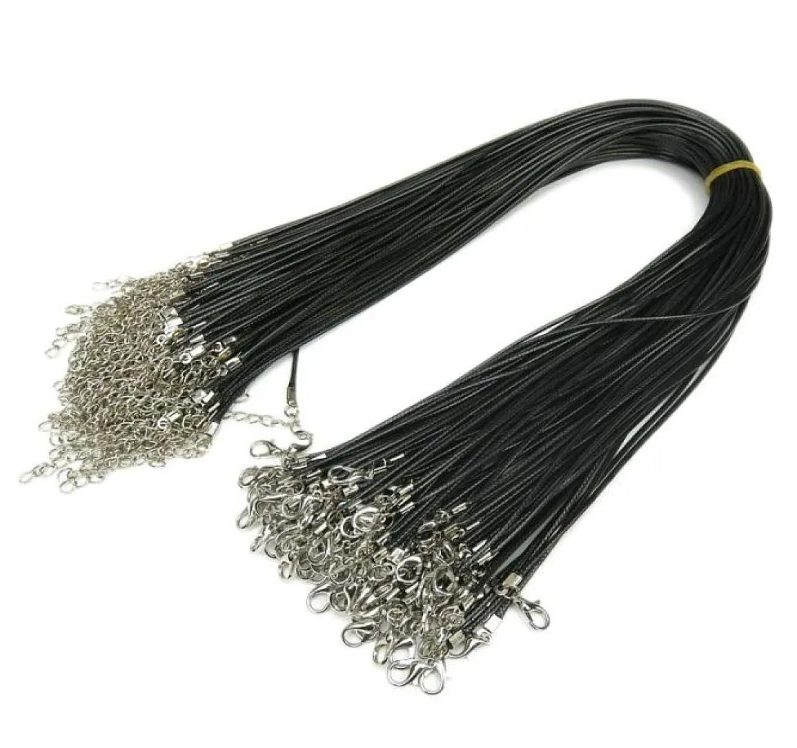 Najlepsza cena czarna skórzana skórzana naszyjnik koralika sznurka sznurka linowa 45 cm łańcuch przedłużający z hobsterem