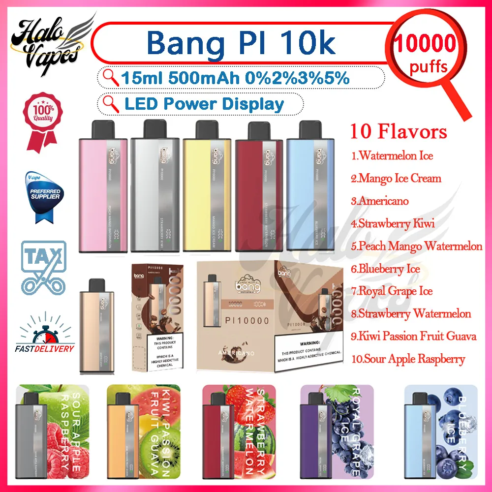 Originele Bang PI10000 Bladerdeeg E-sigaretten 0% 2% 3% 5% Niveau 15 ml Voorgevulde Pod Wegwerp Vape 500mAh Batterij Vaporizer met 10 Smaken