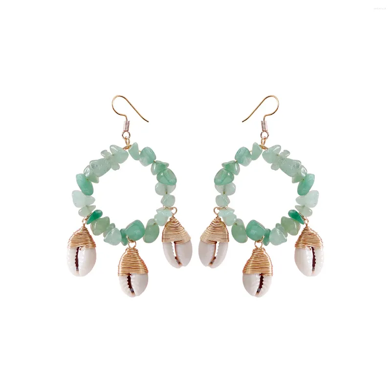 Dangle Earrings Puka Shell Charm Natural Stone Hoop Drop Hawaii Sea for Women Summer Beach Ocean EarcasesoriesAquamar