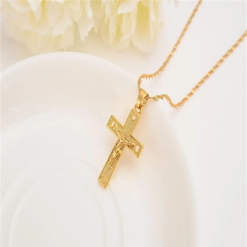 Männer 24 k Solid Gold GF Kreuz Halsketten Ganze Kruzifix Anhänger Frauen Schmuck Mode Jesus Dekoration Dress2594