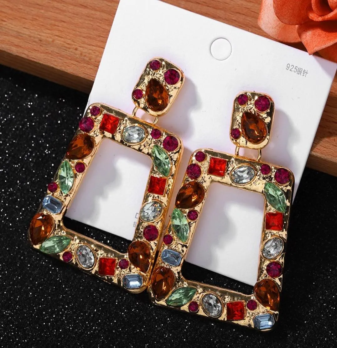 Geometric Box Pendant Stud örhängen för kvinnor flickor modedesigner överdrivna färgglada strass kristall diamant style5347428