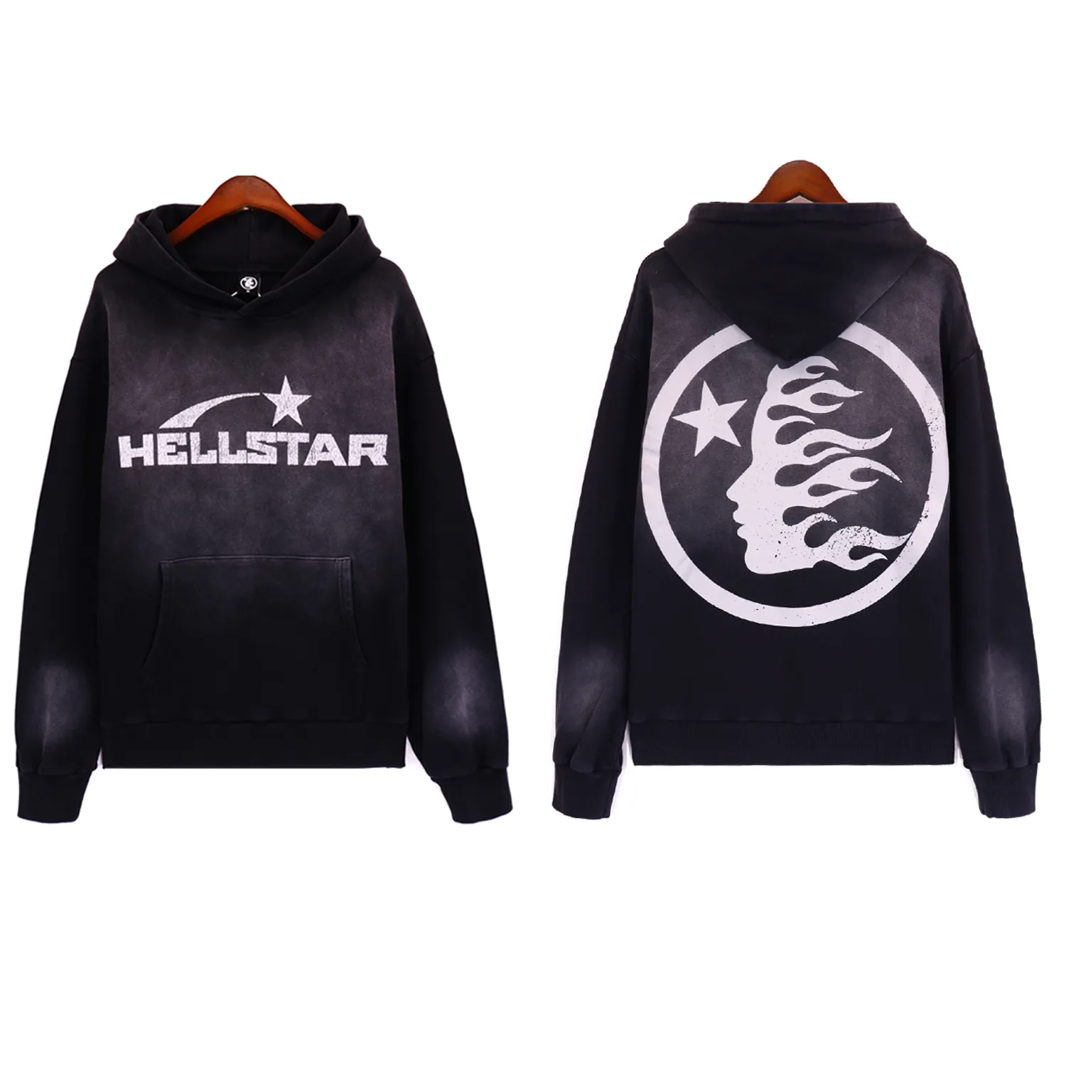 Hellstar Retro Water Washing As Old Mud Printing Sweater Men's Designer Street Hip -Hop Fashion Par Hoodie S -XL DZ