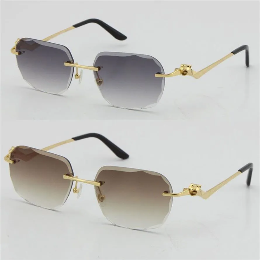 2021 Randlose Mode Leopard Serie Gold 18K Sonnenbrille Metall Autobrille Hochwertiger Designer UV400 3 0 Dicke Rahmenlos 255V