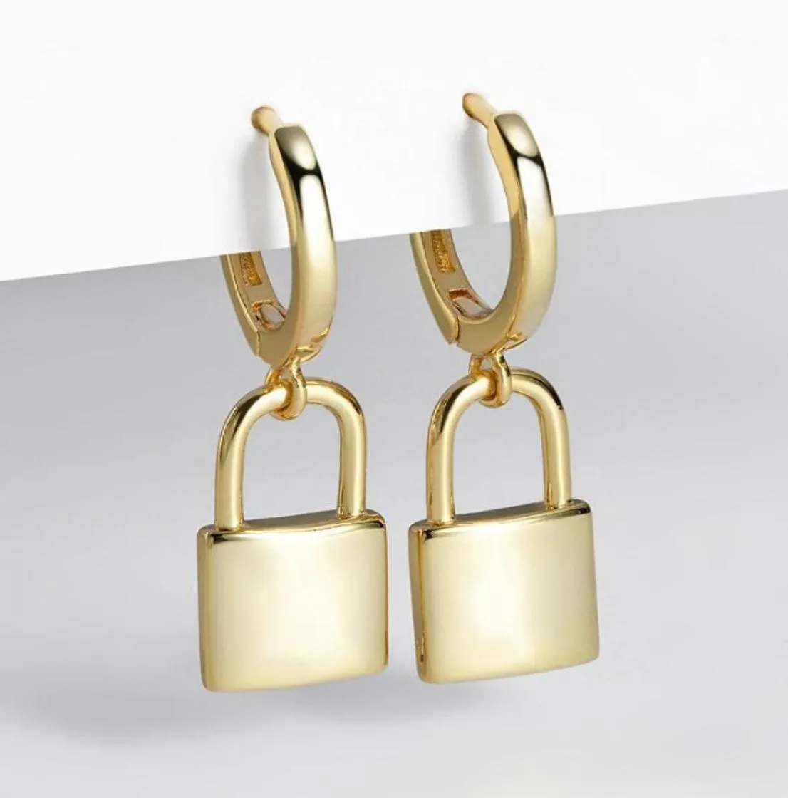 Dangle Chandelier Huggie Padlock Earrings Gold Silver Color Female 925 Sterling Key Lock Drop For Women Men Ear Piercing Jewelry9688234