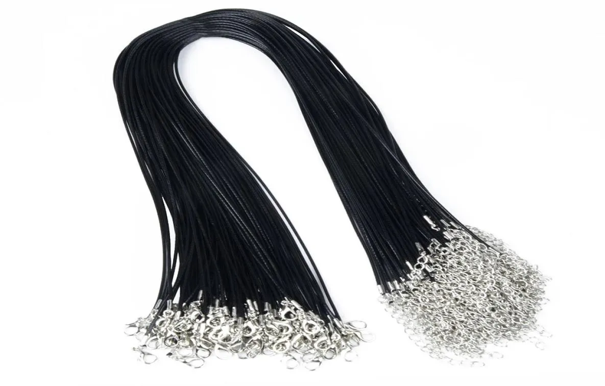 100 pezzi/lotto da 1,5 mm 2 mm cera in cera nera cravatta a corda di corda a corda di corda per la produzione di gioielli di moda fai-da-te in massa 45-80cm8144600