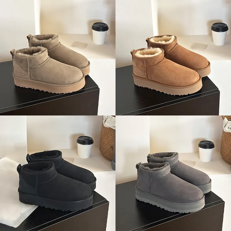 2024 Australia Winter Snow Boots Tazz Suede Shearling Platform 슬리퍼 클래식 울트라 미니 디자이너 부츠 밤나무 흑인 영양 갈색 gery 머스타드 여성 신발